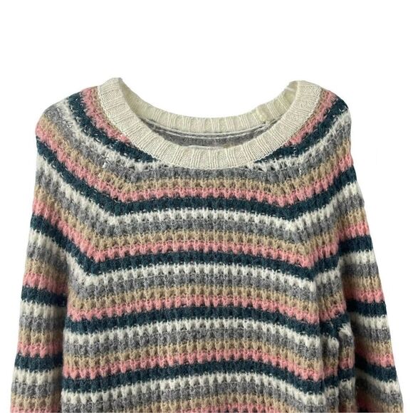 American Eagle Sweater Womens Size M Chunky Knit Wool Blend Multicolored Striped - Picture 2 of 5